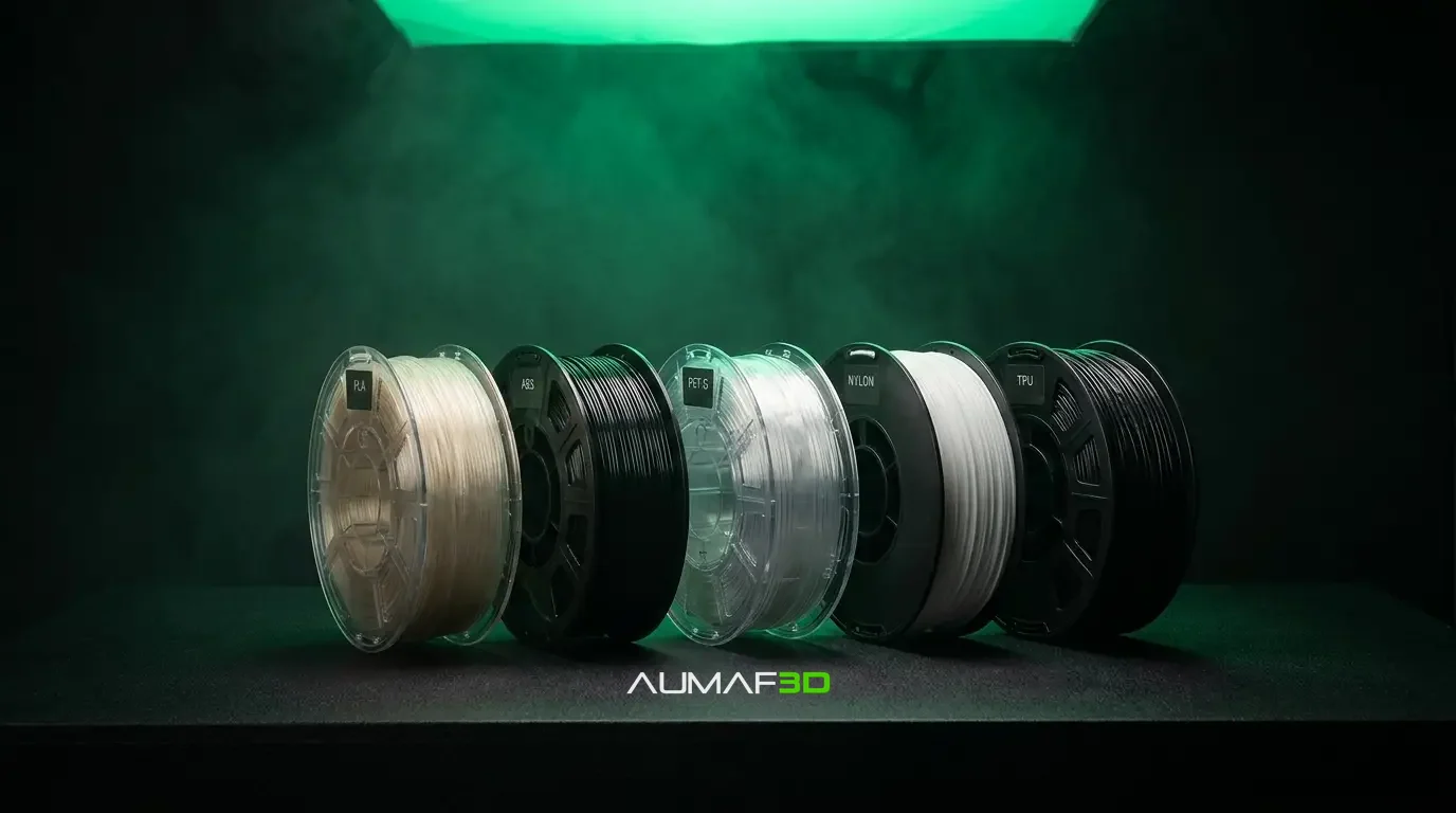 Capa do artigo: 5 Filamentos Essenciais para Impressão 3D: PLA, ABS, PET, Nylon e TPU em Detalhes